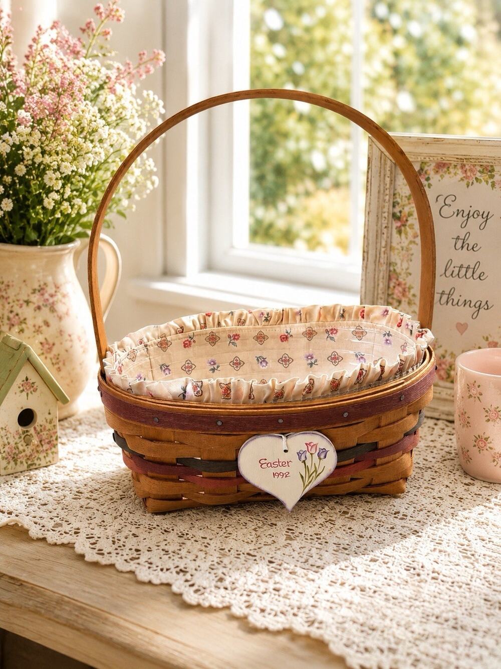 Longaberger Easter Basket 1992 Liner & Protector & Charm